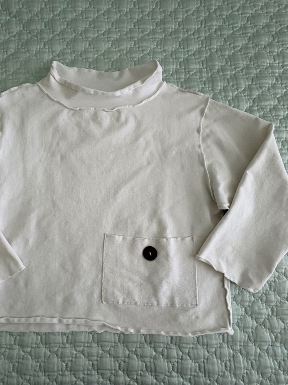 Neon Buddha Mock Neck Funnel Neck Pocket Top Cream Small Cotton Stretch